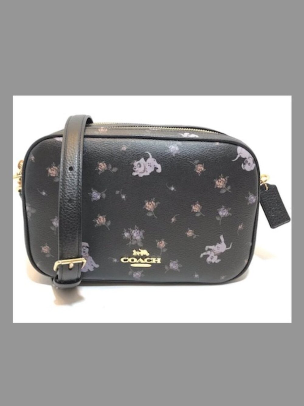 Disney X Coach Dalmatian Black Leather Floral Crossbody Bag